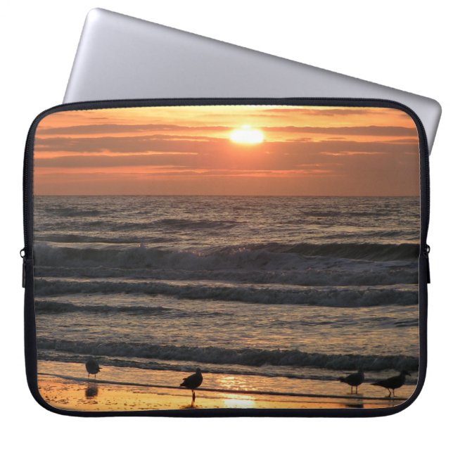 Funda Para Portátil Gaviotas junto al mar al atardecer (Frente)