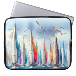 Funda Para Portátil Gaviotas volando con una regata de veleros