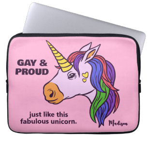 Funda Para Portátil Gay Unicornio de texto personalizado