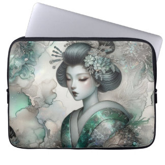 Funda Para Portátil Geisha en Verde Serie de Diseño #2