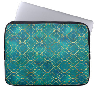 Funda Para Portátil Geometría de Esmeralda Dorada