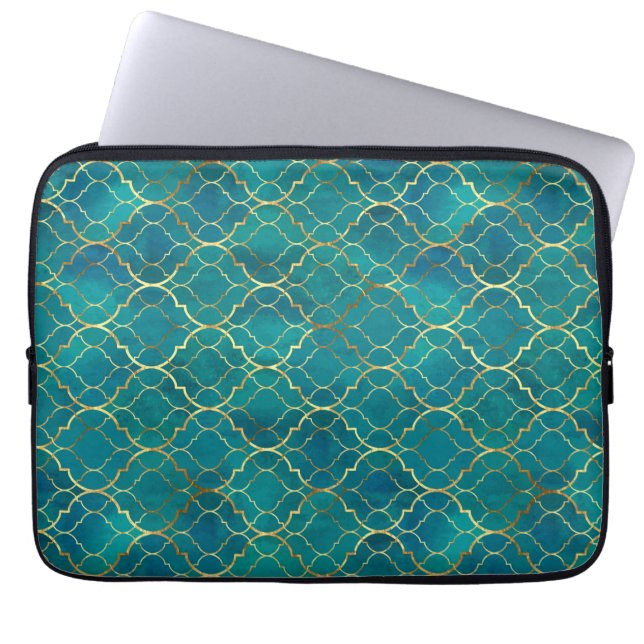 Funda Para Portátil Geometría de Esmeralda Dorada (Frente)