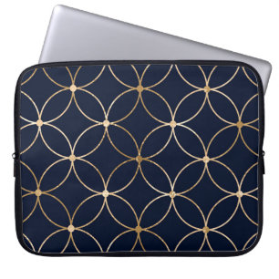Funda Para Portátil Geométrico de época: Resumen azul de oro