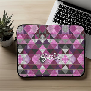 Funda Para Portátil Geométrico gris rosa púrpura chic