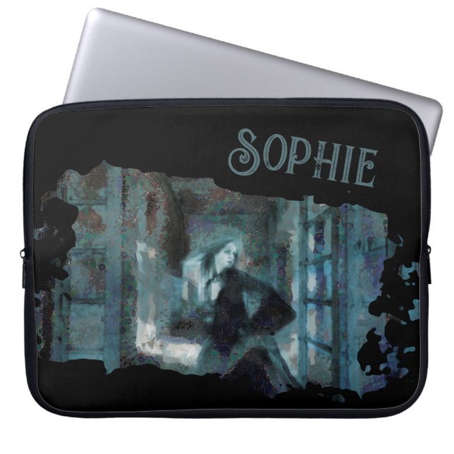 Funda Para Portátil Ghost Girl in Blue – Haunting Surreal Art (Frente)