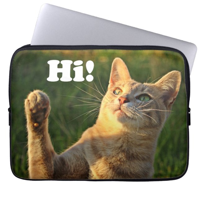 Funda Para Portátil Ginger Cat diciendo ¡Hola! (Frente)