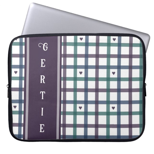 Funda Para Portátil Gingham Corazón Morado (Frente)
