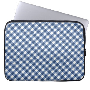 Funda Para Portátil Gingham diagonal azul marino y marfil