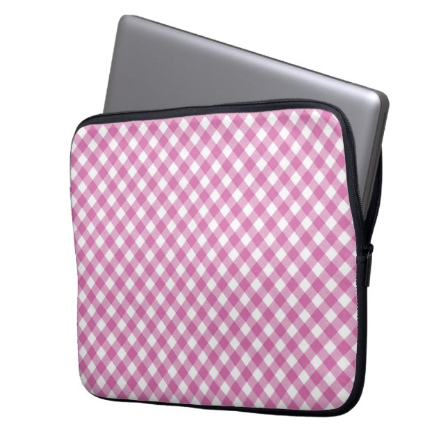 Funda Para Portátil Gingham rosa y blanco diagonal (Anverso izquierdo)