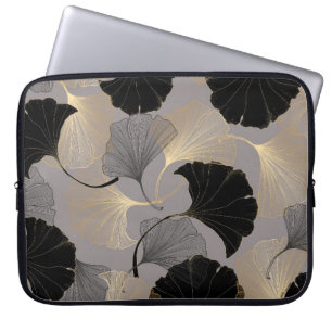 Funda Para Portátil Ginkgo de oro elegante, fondo vintage.