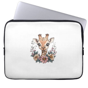 Funda Para Portátil Girafa Adorable Rodeada De Flores _6