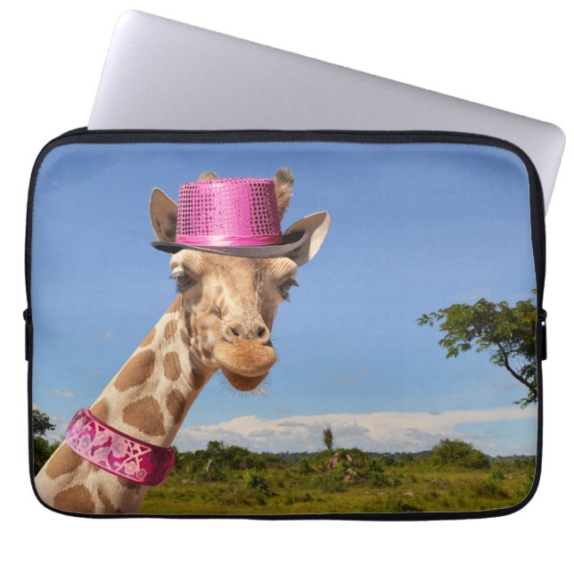 Funda Para Portátil Giraffe en gorra rosa brillante (Frente)