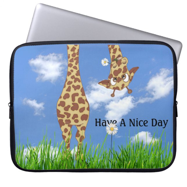 Funda Para Portátil Giraffe en hierba con margarita (Frente)