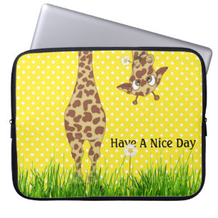 Funda Para Portátil Giraffe Sobre Puntos De Polka Con Daisy