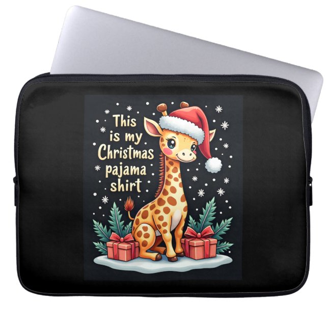 Funda Para Portátil Giraffe Usando Navidades de Santa Hat Pajam (Frente)