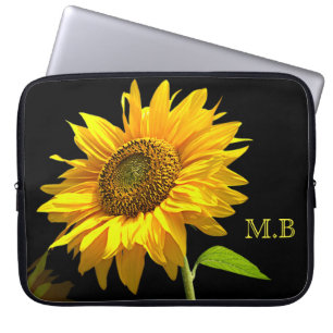 Funda Para Portátil Girasol brillante sobre fondo negro