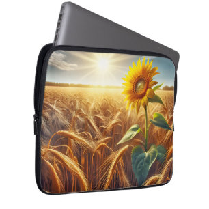 Funda Para Portátil Girasol Solitario En El Campo Del Trigo
