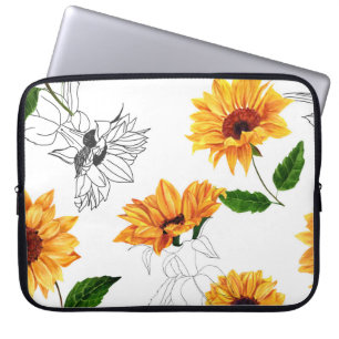 Funda Para Portátil girasoles dibujados a mano: patrón amarillo vibran
