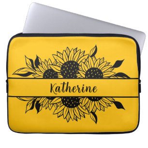 Funda Para Portátil Girasoles dibujados con línea personalizada amaril