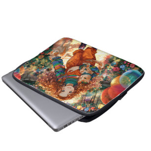 Funda Para Portátil Girl and kittens on joyful walk
