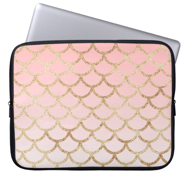 Funda Para Portátil Girly Blush Pink and Gold Mermaid Glitter Sparkles (Frente)