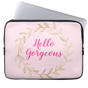 Funda Para Portátil Girly Bonito Rubor Rosa Hola preciosa guirnalda de