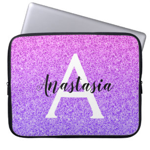 Funda Para Portátil Girly Glam Ombre Purpurina púrpura Esparkles Monog