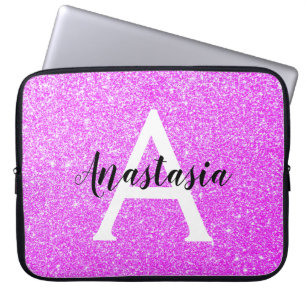 Funda Para Portátil Girly Glam Purpurina púrpura esparkles Monograma N