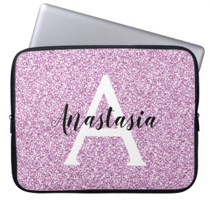 Funda Para Portátil Girly Glam Purpurina púrpura esparkles Monograma N