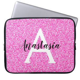 Funda Para Portátil Girly Glam Purpurina rosa caliente Esparkles Monog