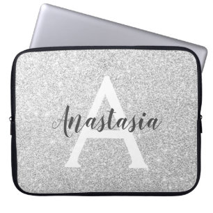 Funda Para Portátil Girly Glam Silver Purpurina espárragos Monograma N