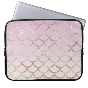 Funda Para Portátil Girly Lilac Purple Gold Mermaid Purpurinas
