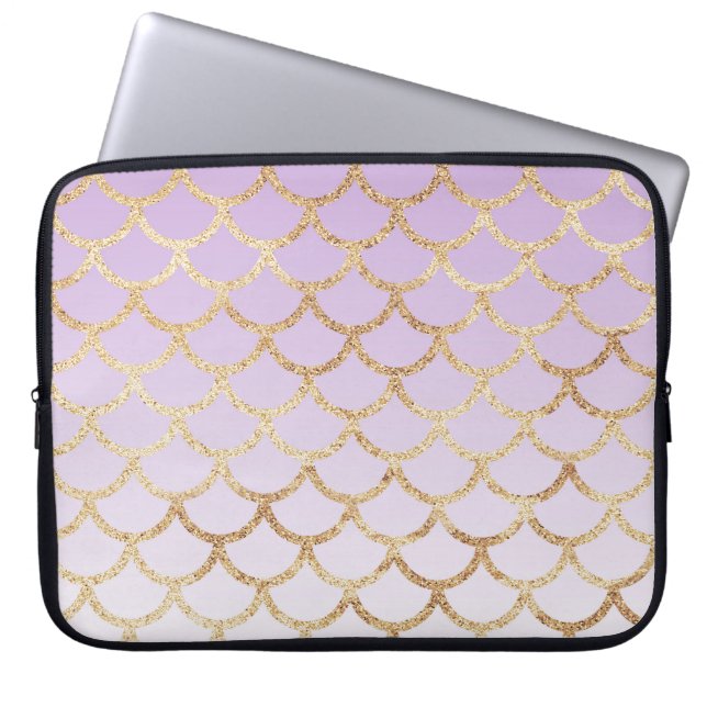Funda Para Portátil Girly Lilac Purple Gold Mermaid Purpurinas (Frente)