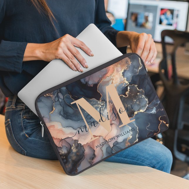 Funda Para Portátil Girly Marble Purpurina Agate Gold Monograma inicia (Subido por el creador)