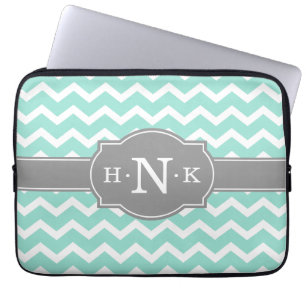 Funda Para Portátil Girly Mint Chevron Gray Monograma