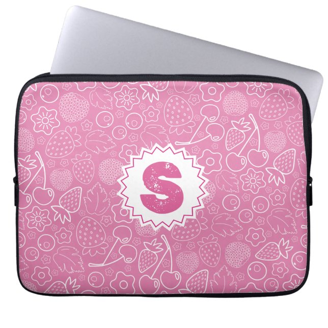 Funda Para Portátil Girly Pink Berry Strawberry Cherry Modern. (Frente)