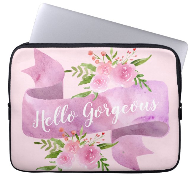 Funda Para Portátil Girly Pretty Chic Floral Blush Pink Hello Gorgeous (Frente)