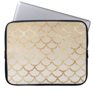 Funda Para Portátil Girly y Glam Ombre Purpurina de sirena de oro espa