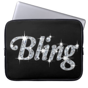 Funda Para Portátil Glam faux plata diamante Bling text on black