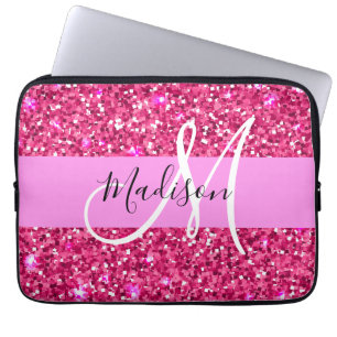 Funda Para Portátil Glam Girly Purpurina rosado caliente Sparkles Nomb
