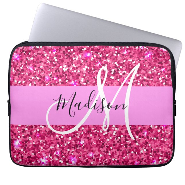 Funda Para Portátil Glam Girly Purpurina rosado caliente Sparkles Nomb (Frente)