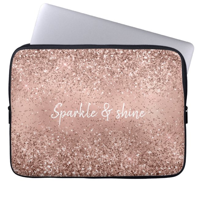 Funda Para Portátil Glam Rosa Gold Purpurina (Frente)