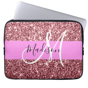 Funda Para Portátil Glam Rubor Rosa Rosa Purpurina dorado espuma monog