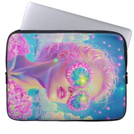 Funda Para Portátil Glamorosa mujer neón con gafas de espuma