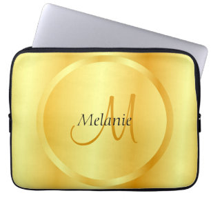 Funda Para Portátil Glamoroso Faux Gold Elegant Monograma moderno