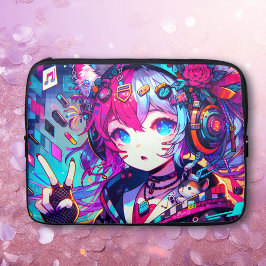 Funda Para Portátil Glitchcore Colorful Anime Chica