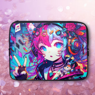 Funda Para Portátil Glitchcore Colorful Anime Chica