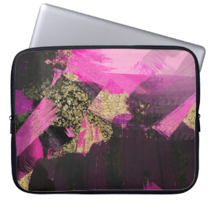 Funda Para Portátil Glitter negro oro rosa moderno glam grunge pincel