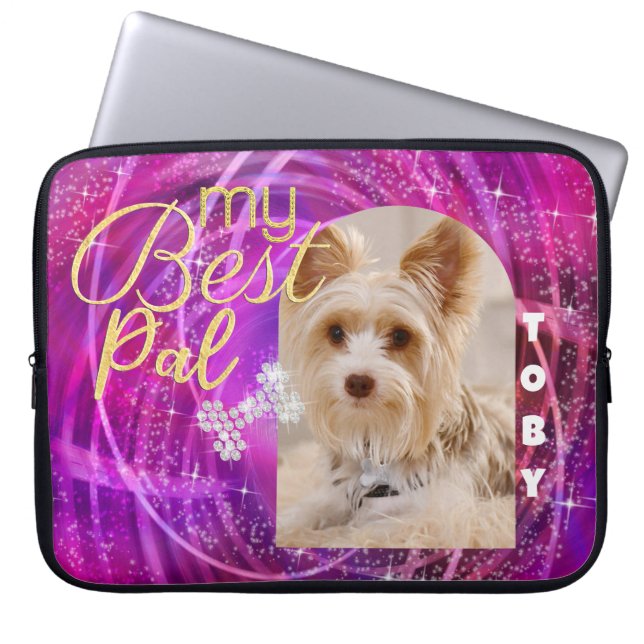 Funda Para Portátil Glittering Mascota Dog Photo Mangenta (Frente)