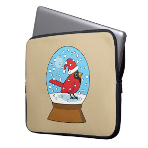 Funda Para Portátil Globe de nieve con cardenal rojo curado
